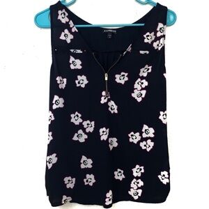 Express Navy Blue Floral Quarter Zip Tank Top womens professional business work